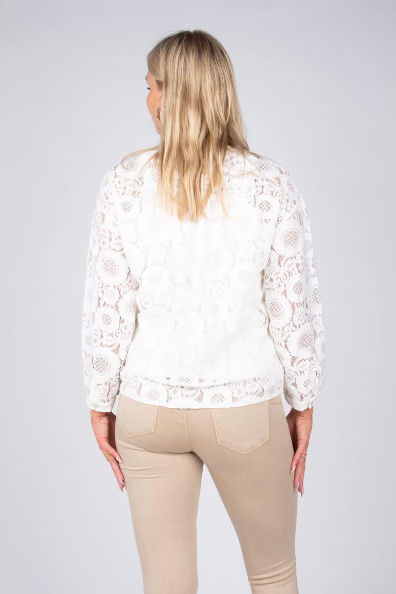 Cardigan m. hulmønster Creme