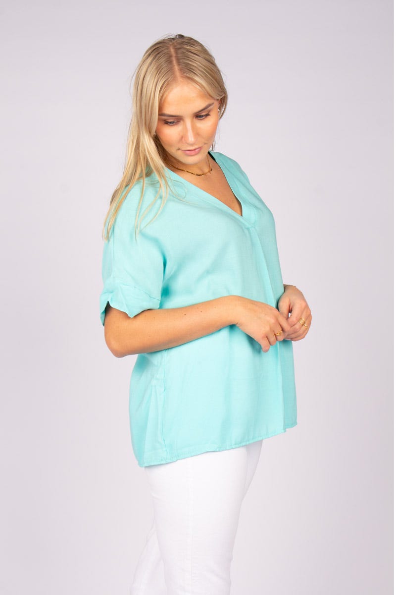 Tee m. V-hals Aqua