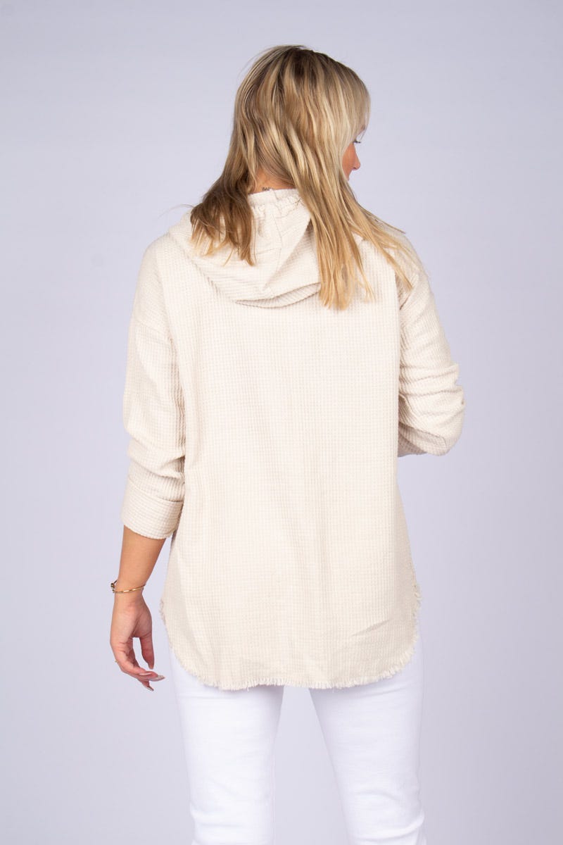 Cardigan m. hætte Beige