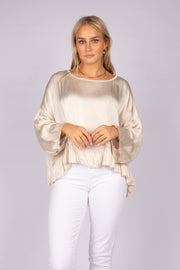 Batwing bluse m. flæse Beige