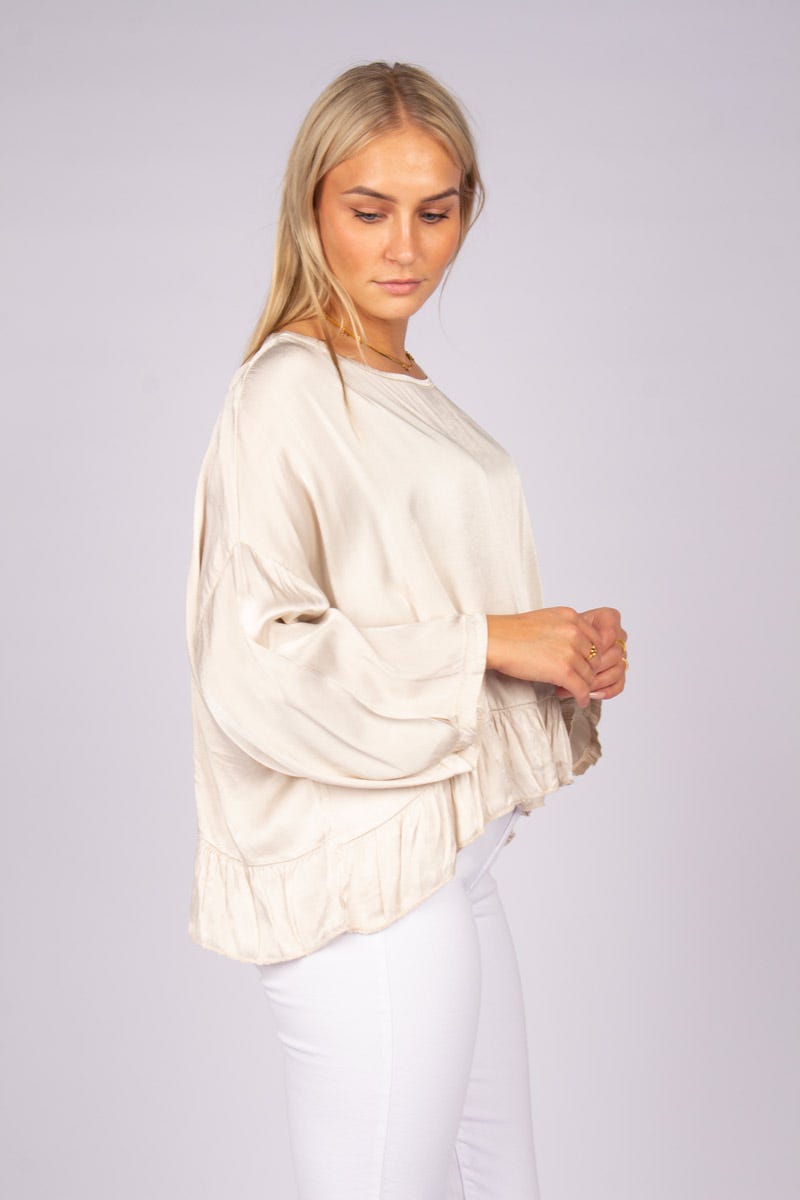 Batwing bluse m. flæse Beige