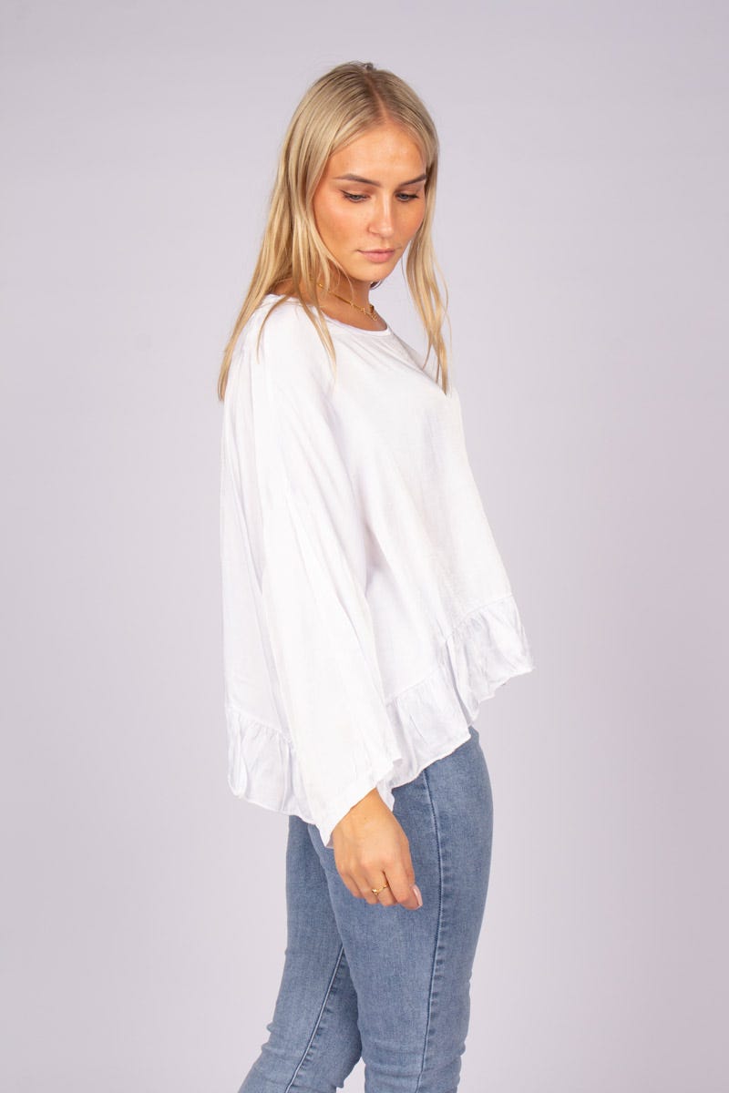 Batwing bluse m. flæse Hvid