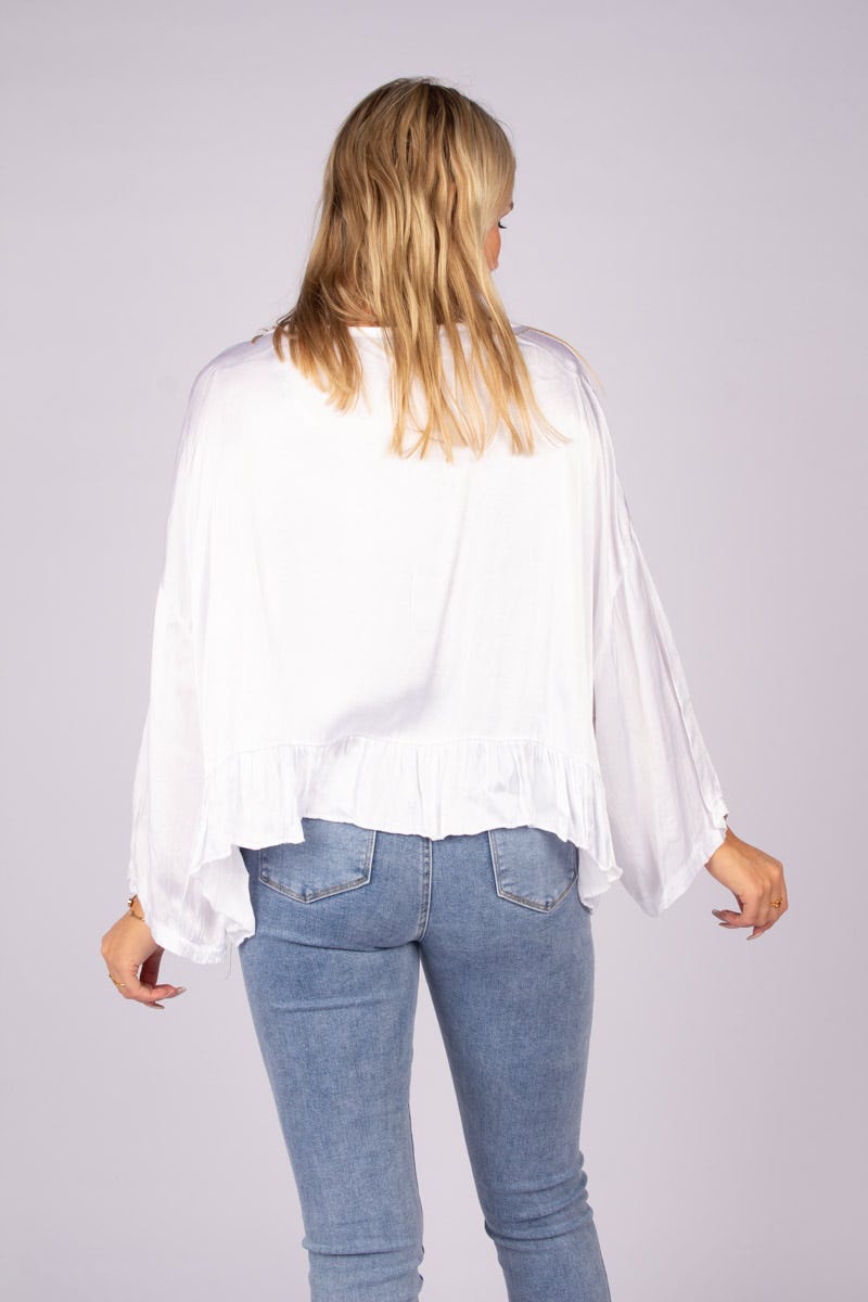 Batwing bluse m. flæse Hvid