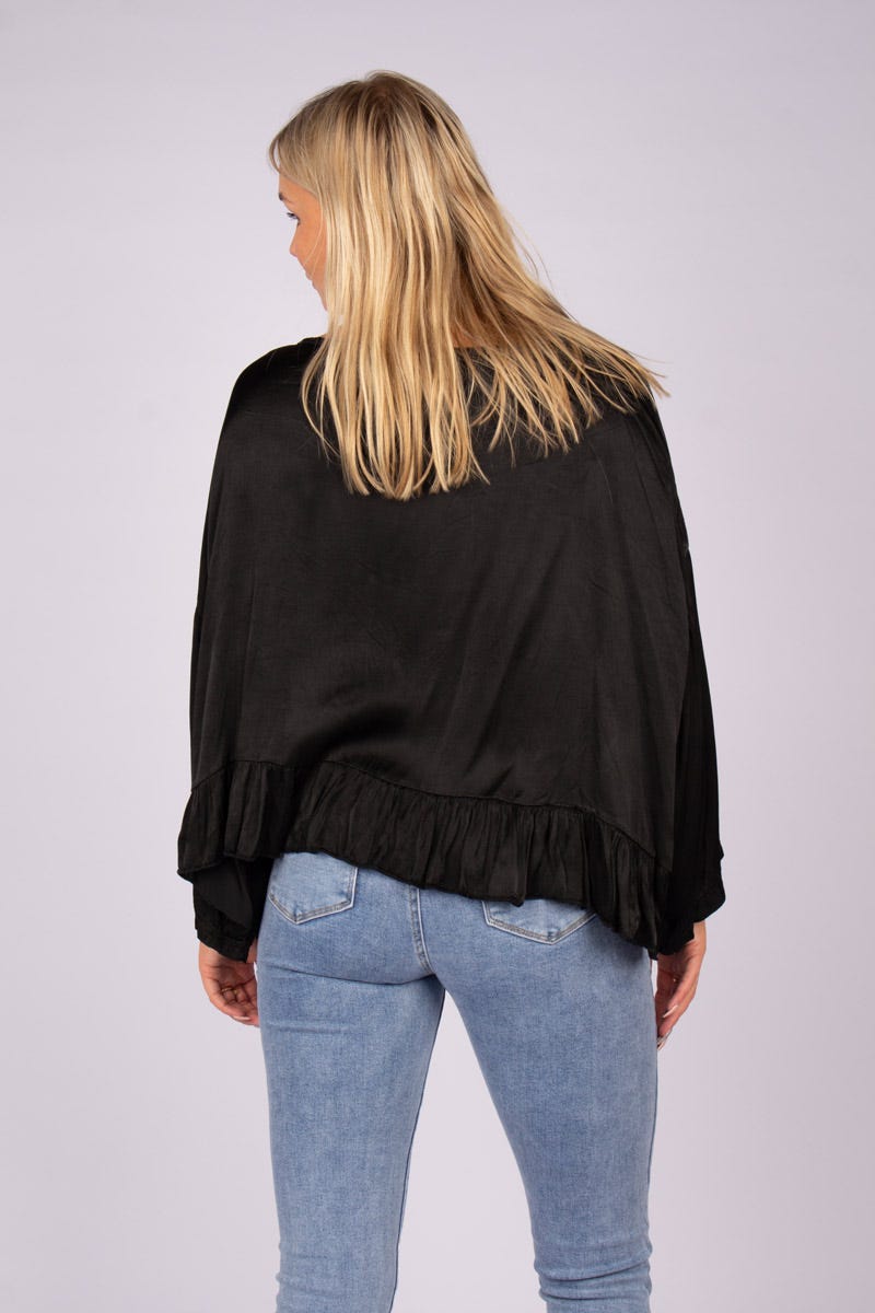 Batwing bluse m. flæse Sort