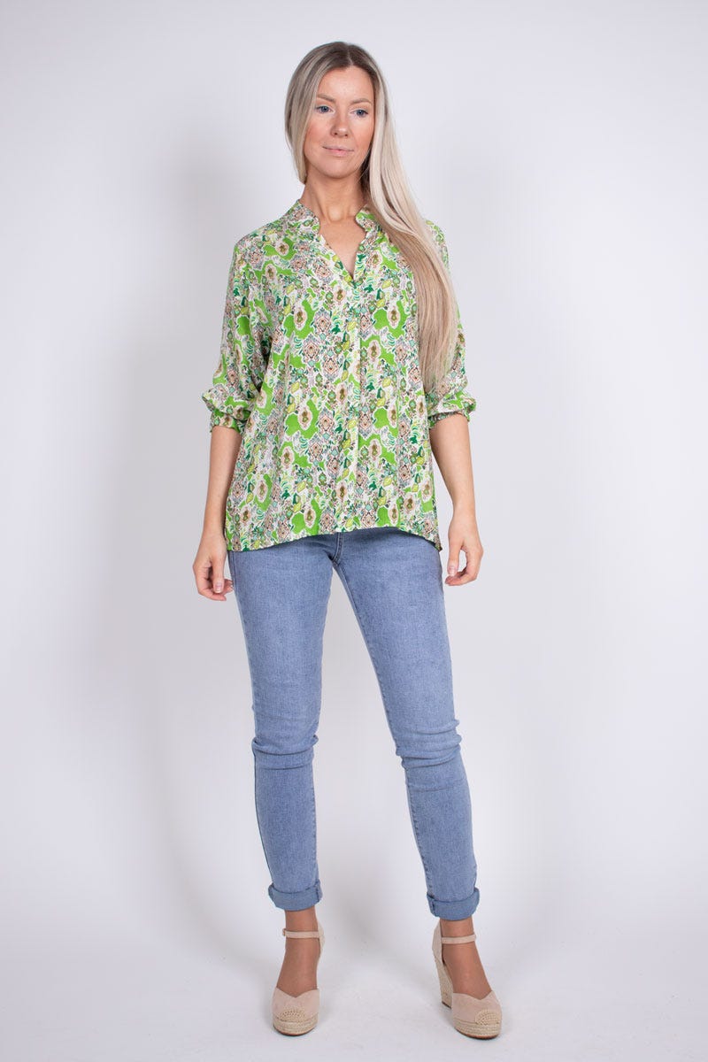 Bluse m. print Lime