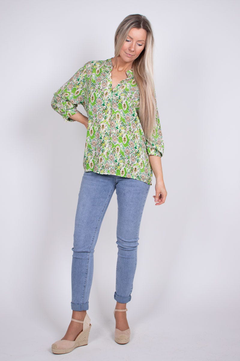 Bluse m. print Lime