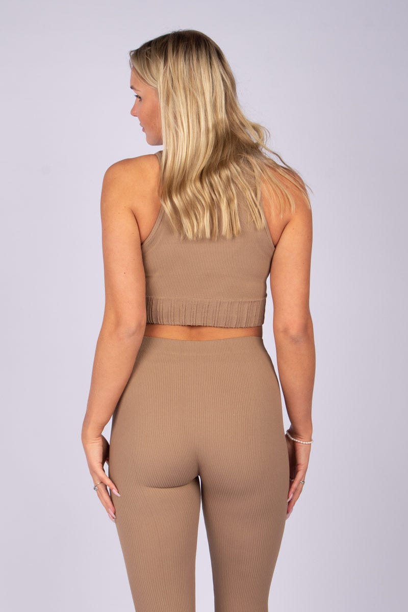 Crop top i rib Taupe