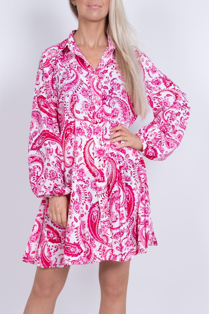 Skjortekjole i paisley print Pink