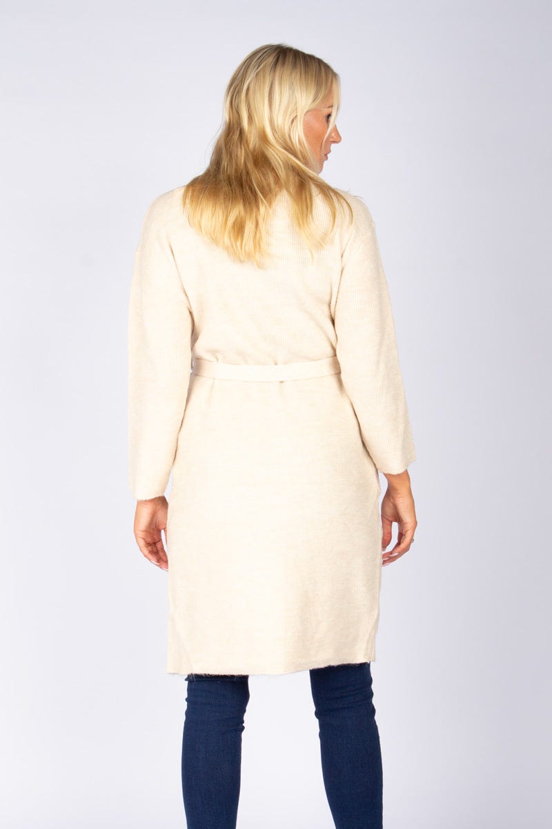 Strik cardigan m. revers effekt Creme