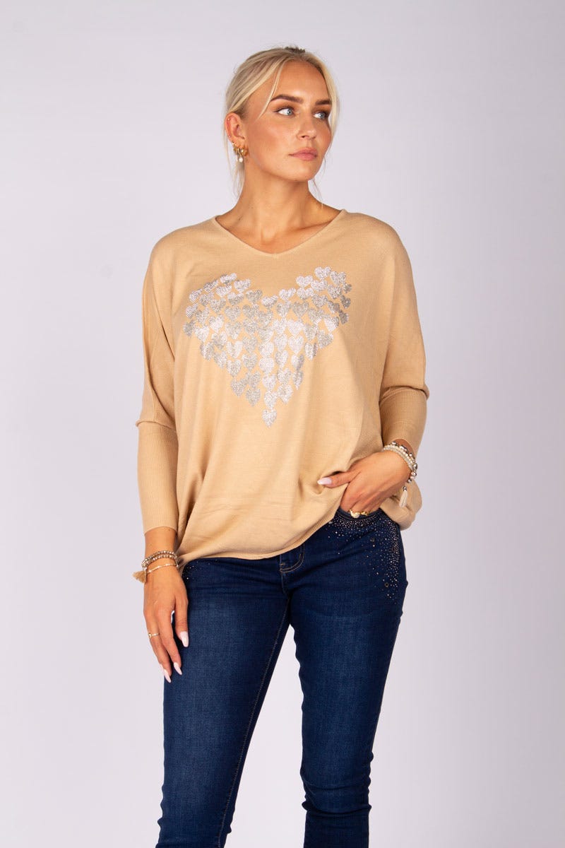 Batwing strik m. hjerter Beige