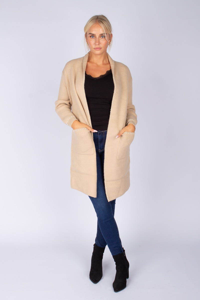 Cardigan mit Perlen Beige