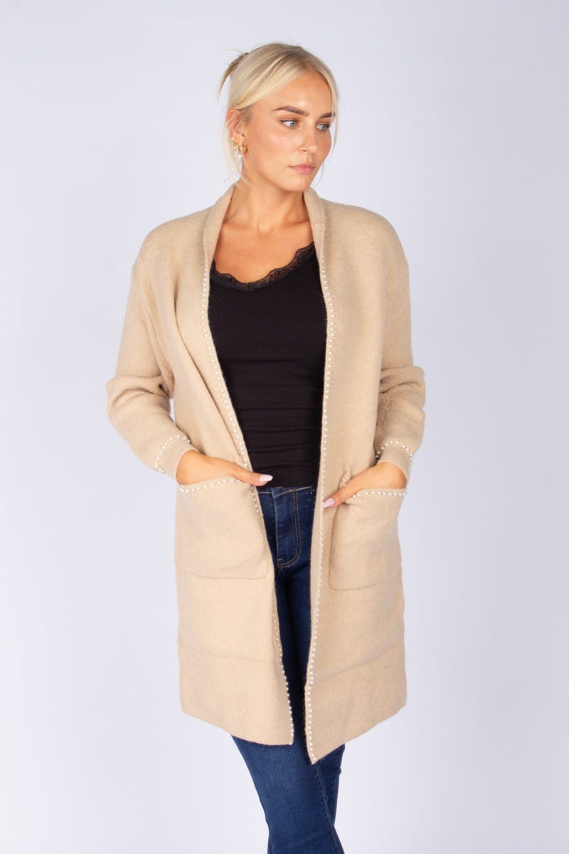 Cardigan mit Perlen Beige