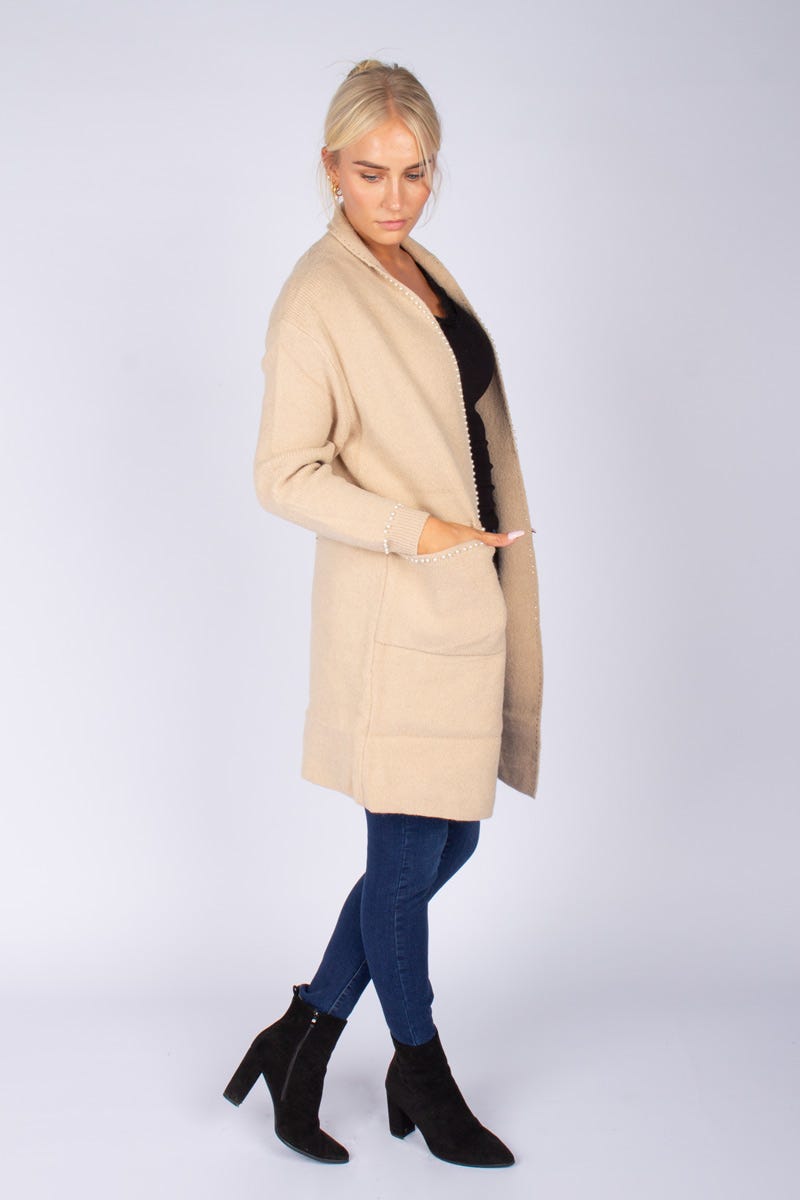 Cardigan mit Perlen Beige