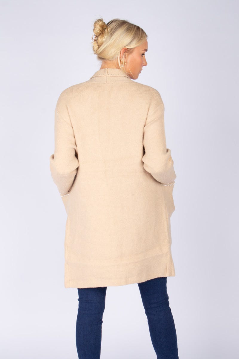 Cardigan mit Perlen Beige