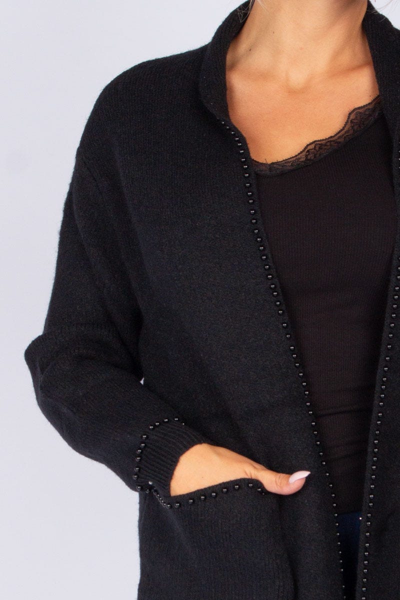 Cardigan mit Perlen Schwarz