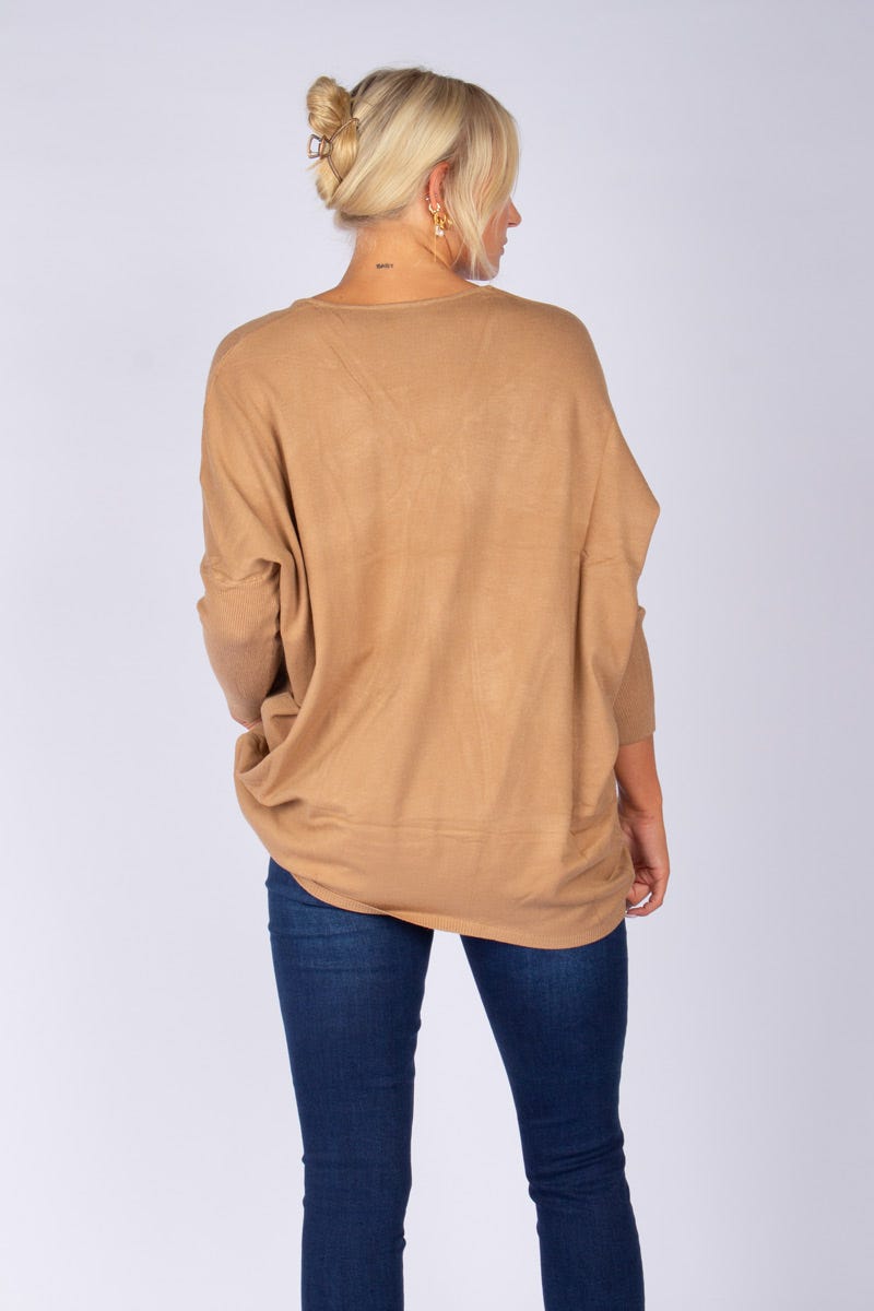 Strickpullover mit Stern Camel