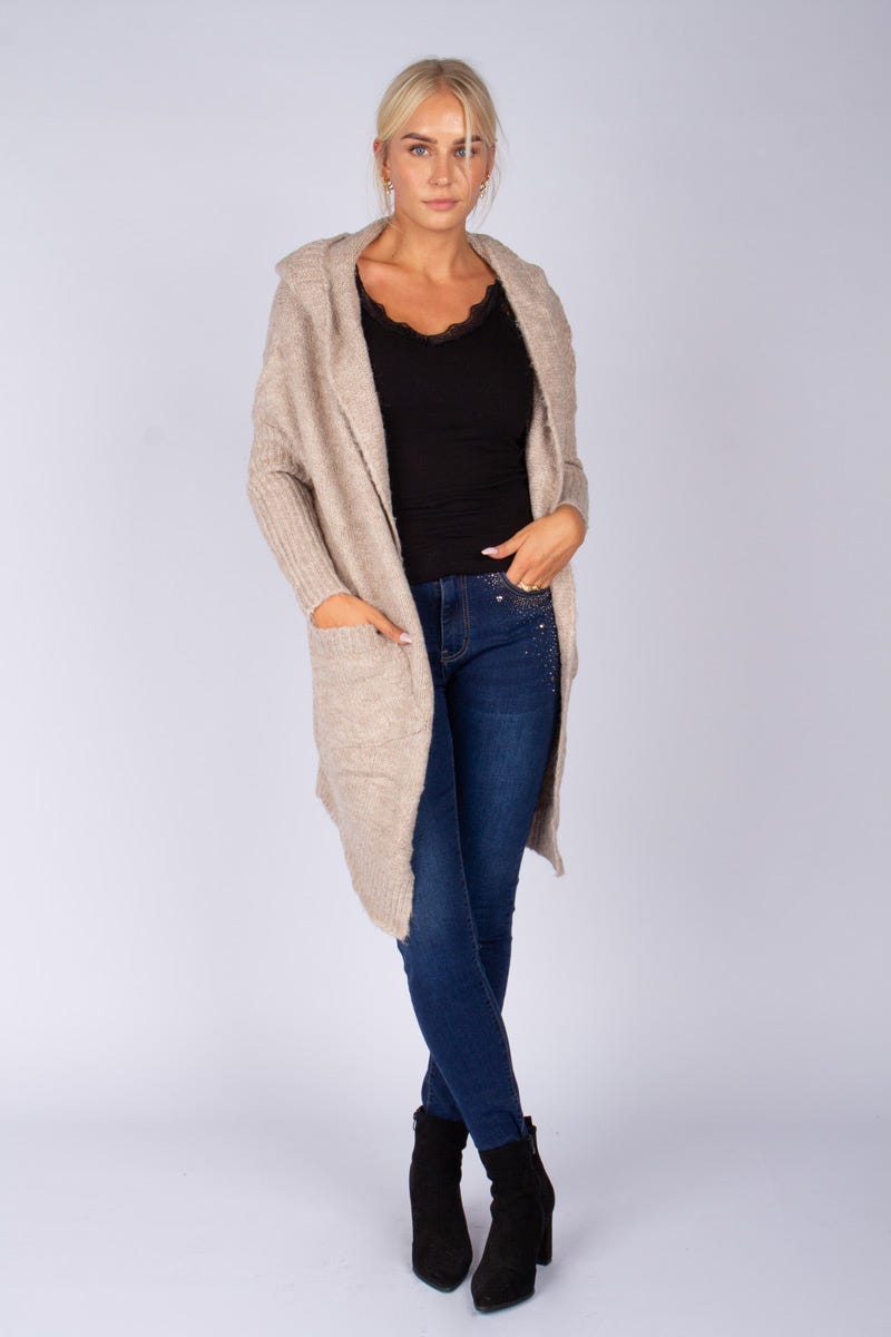 Cardigan mit Kapuze Beige