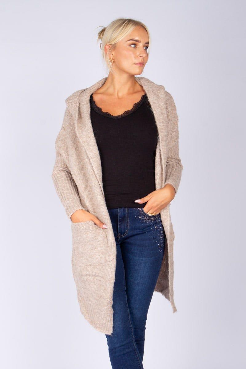 Cardigan mit Kapuze Beige