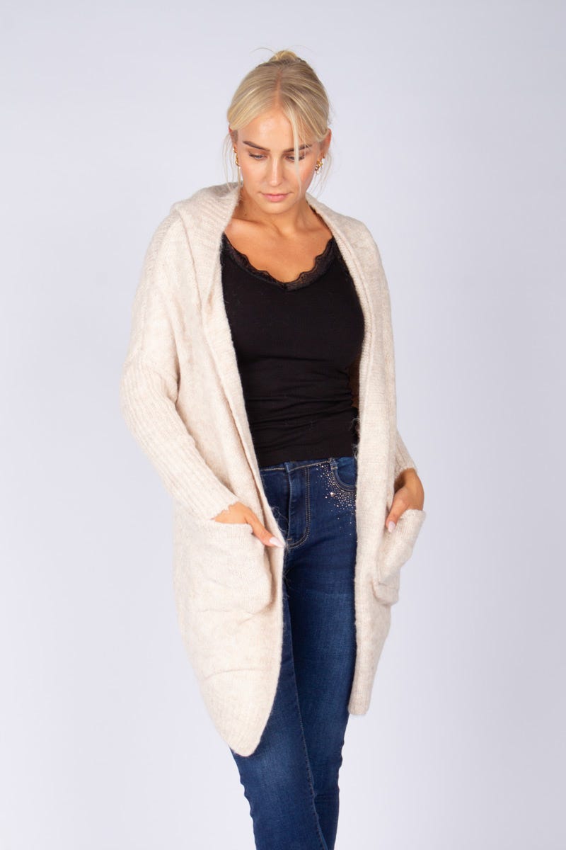 Cardigan mit Kapuze Cremefarbig