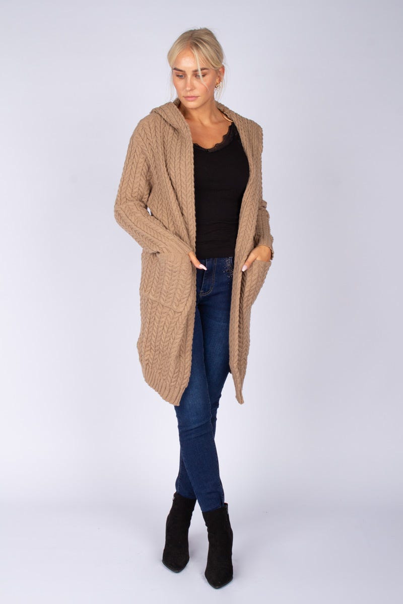 Cardigan m. flet detalje Taupe