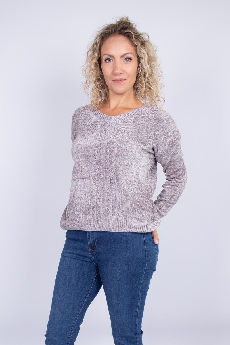 Chenille-Strickpullover Grau