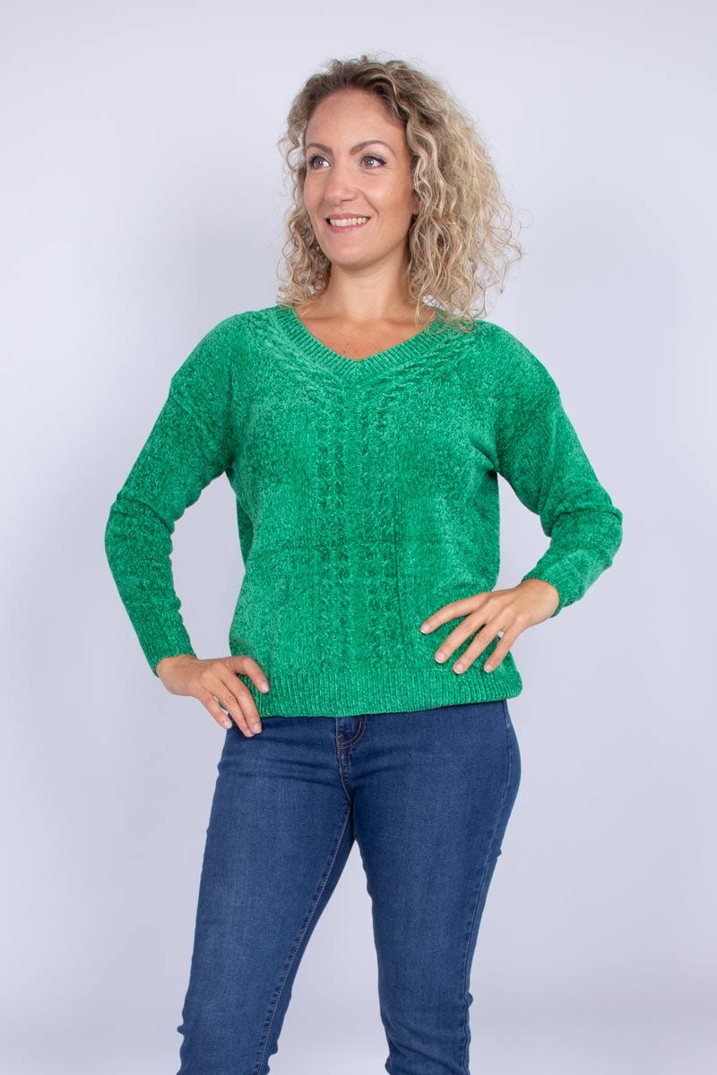 Chenille-Strickpullover Grün 