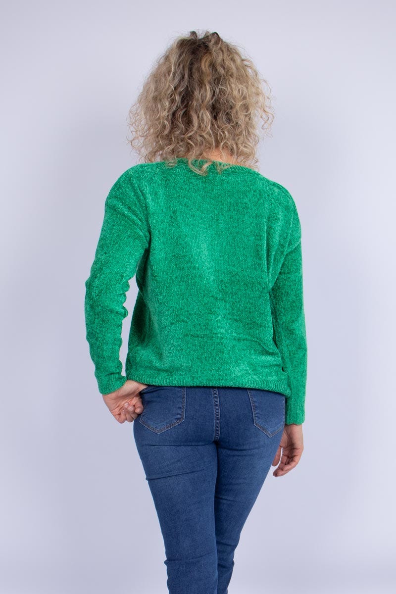 Chenille-Strickpullover Grün 