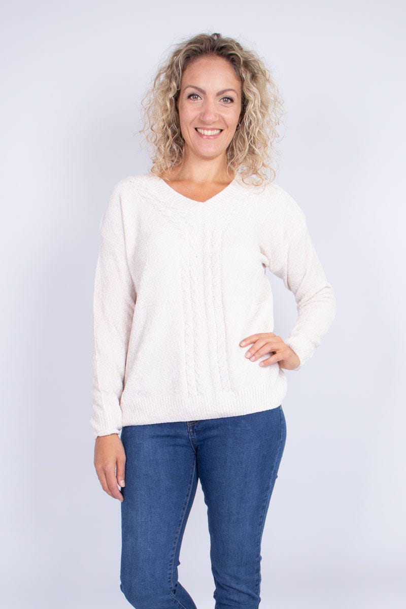 Chenille-Strickpullover Beige 