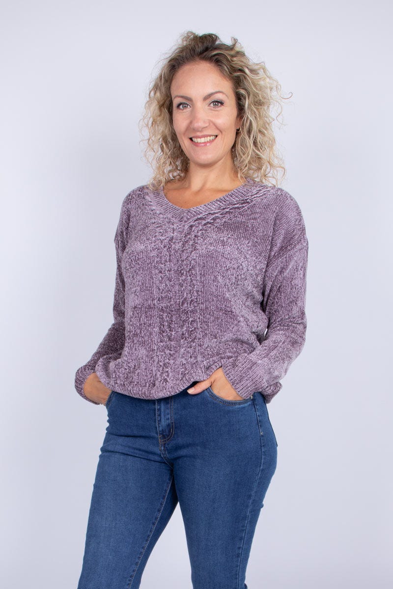 Chenille-Strickpullover Lila 