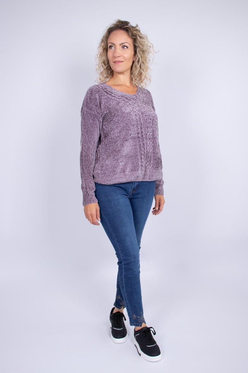 Chenille-Strickpullover Lila 