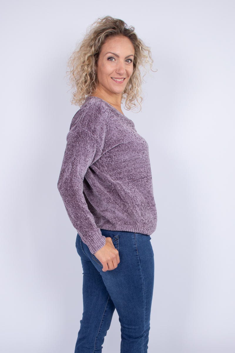 Chenille-Strickpullover Lila 