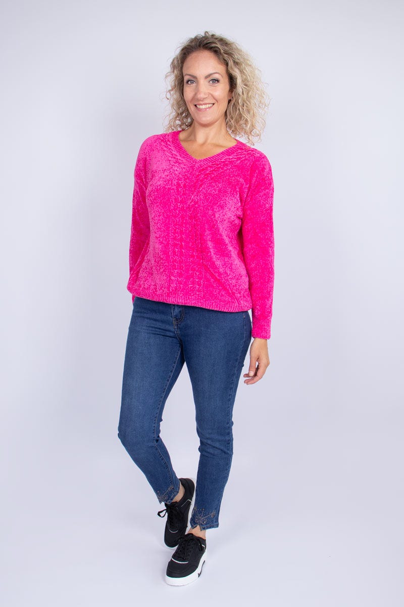 Chenille-Strickpullover Pink 