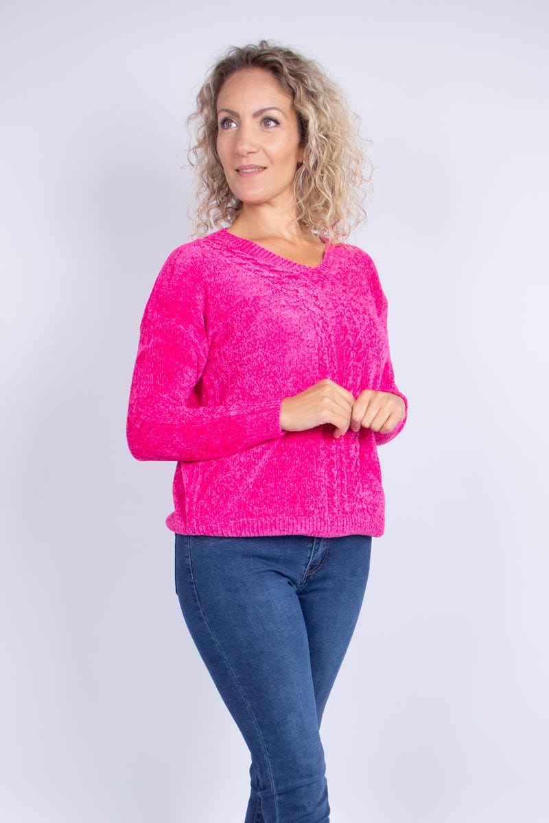 Chenille-Strickpullover Pink 