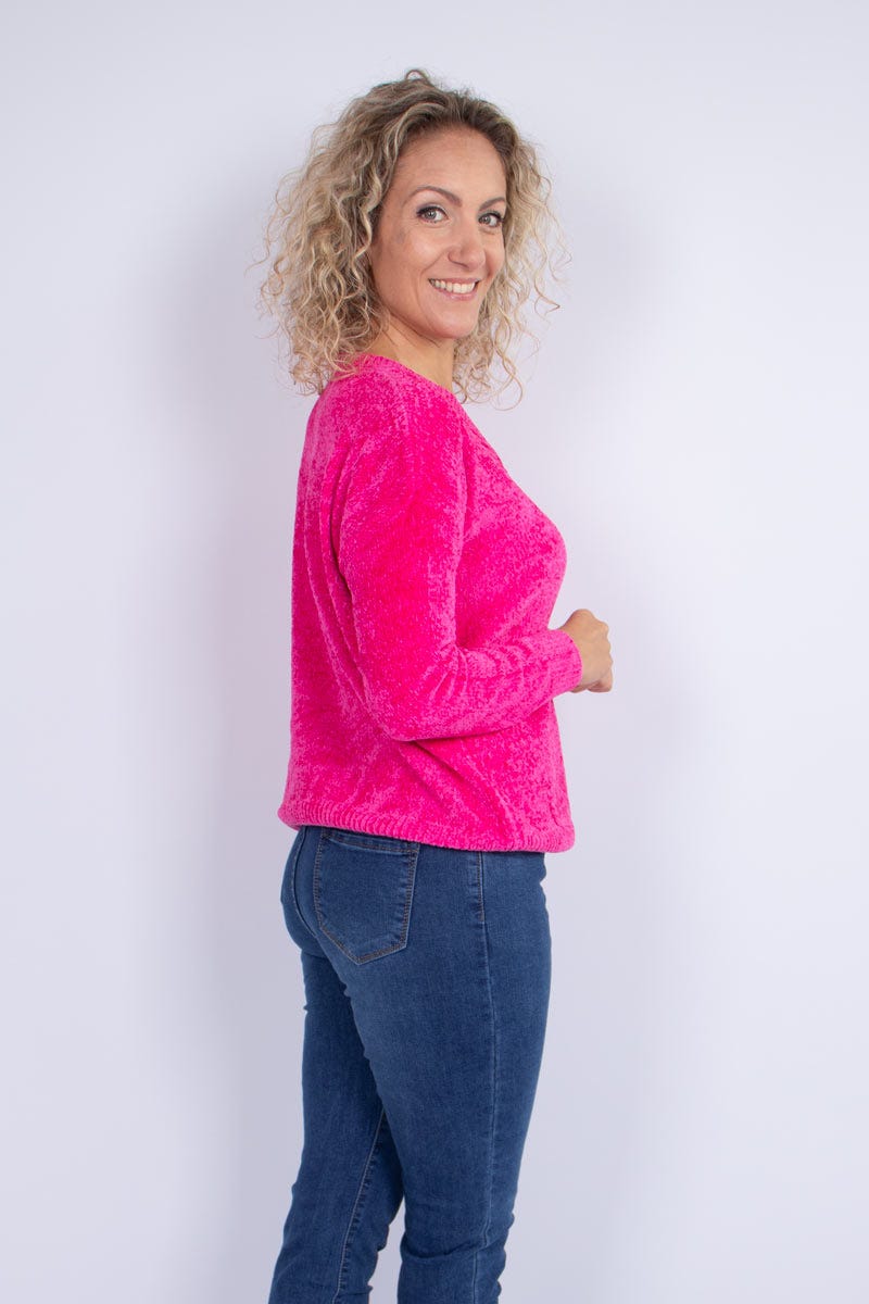 Chenille-Strickpullover Pink 