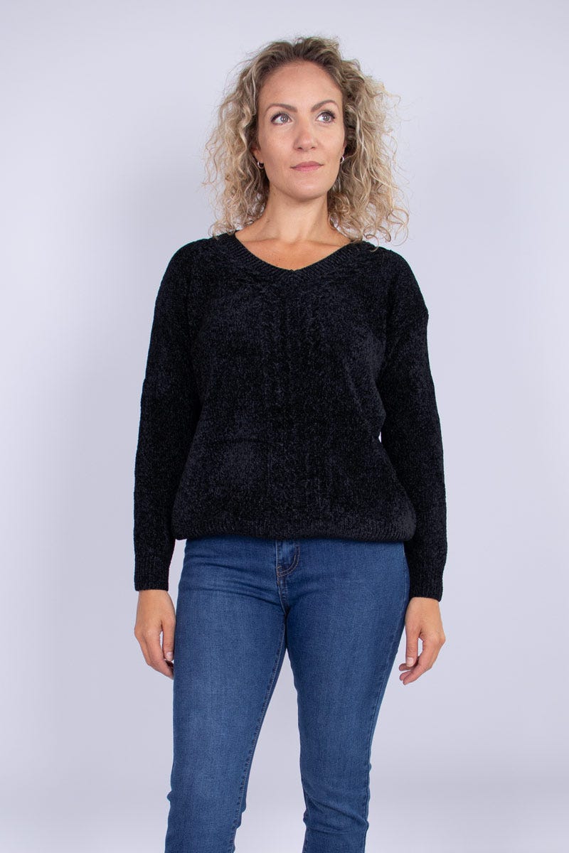 Chenille-Strickpullover Schwarz