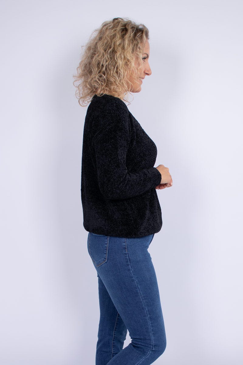 Chenille-Strickpullover Schwarz