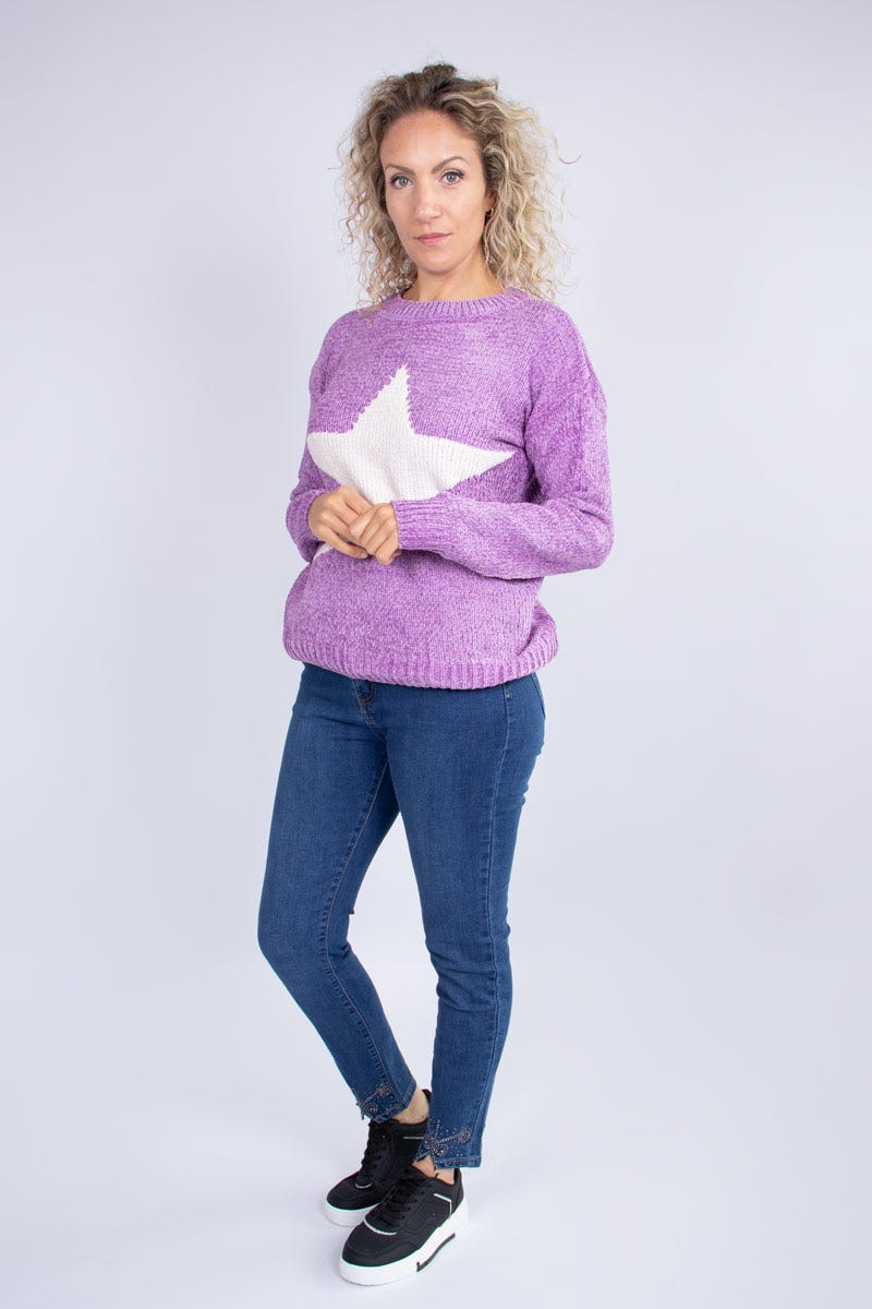 Strickpullover mit eingestricktem Stern Lila