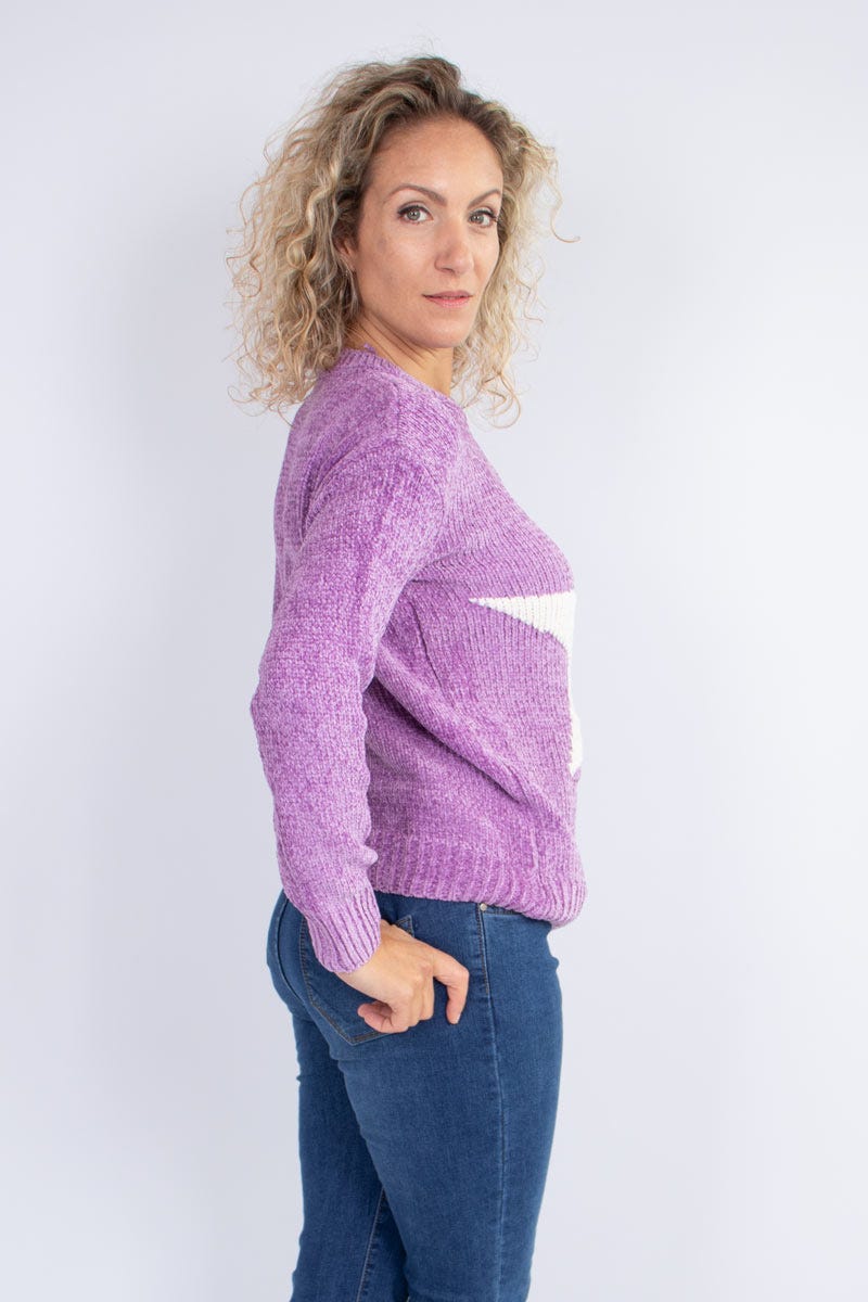 Strickpullover mit eingestricktem Stern Lila