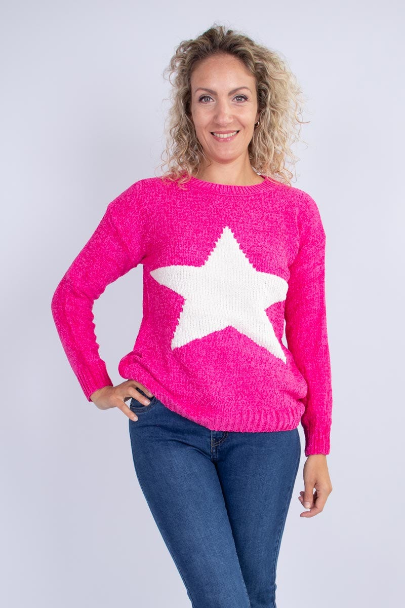 Strickpullover mit eingestricktem Stern Pink