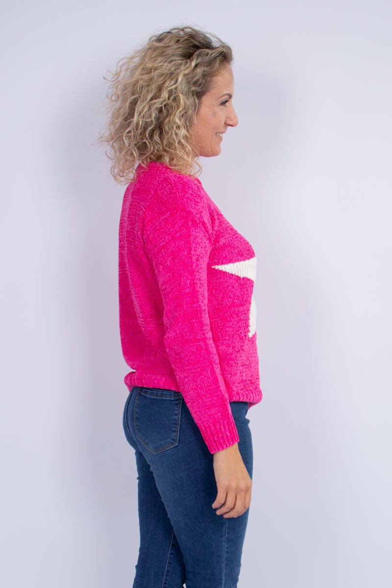 Strickpullover mit eingestricktem Stern Pink