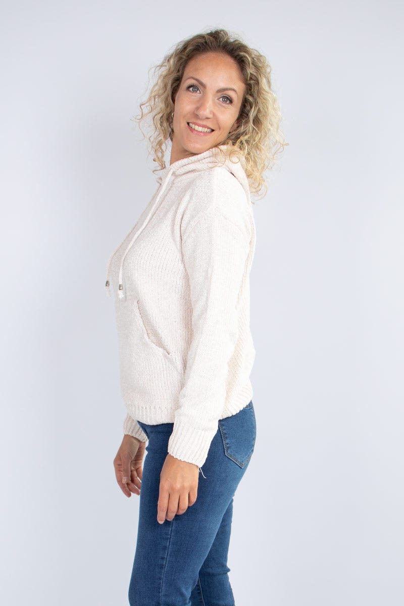 Hoodie i chenille strik Beige