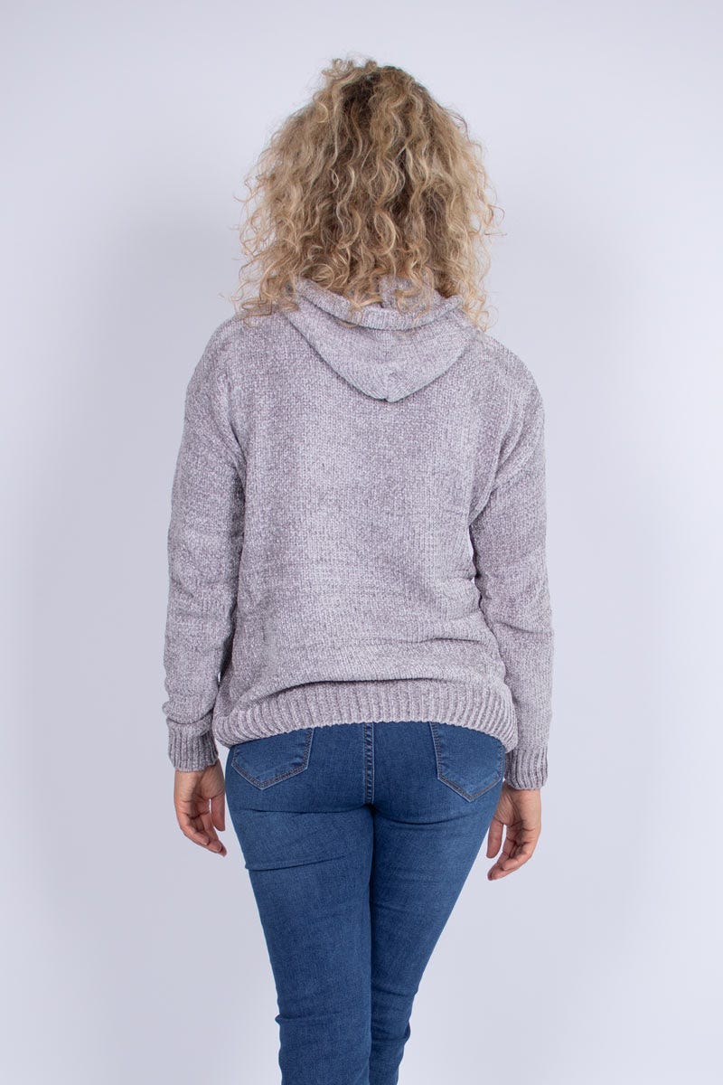 Strick-Hoodie Chenille Grau