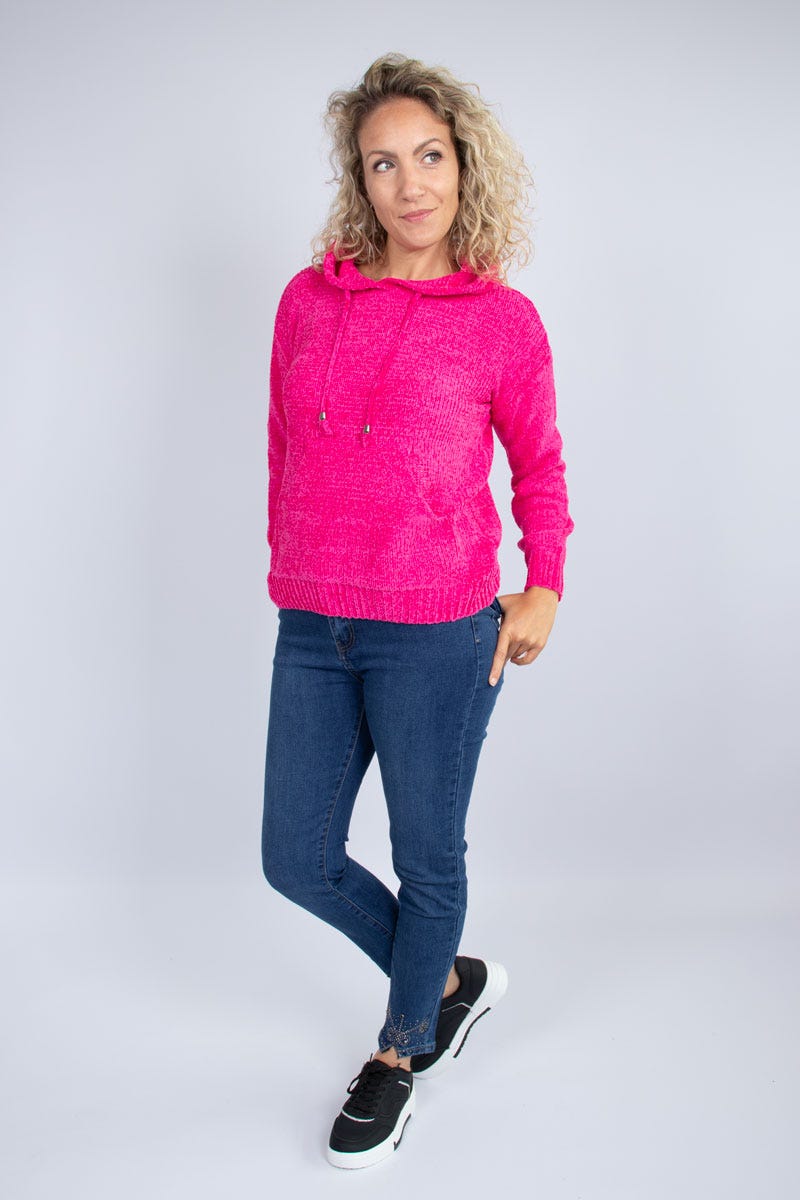 Strick-Hoodie Chenille Pink