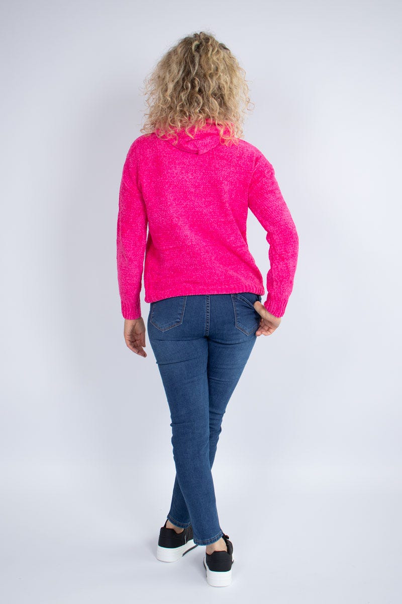 Hoodie i chenille strik Pink