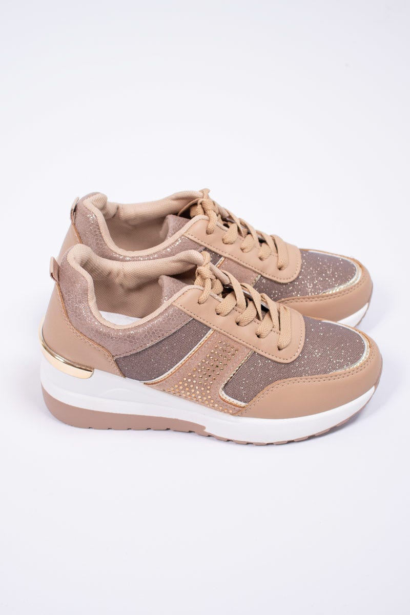 Sneakers m. glitter Taupe