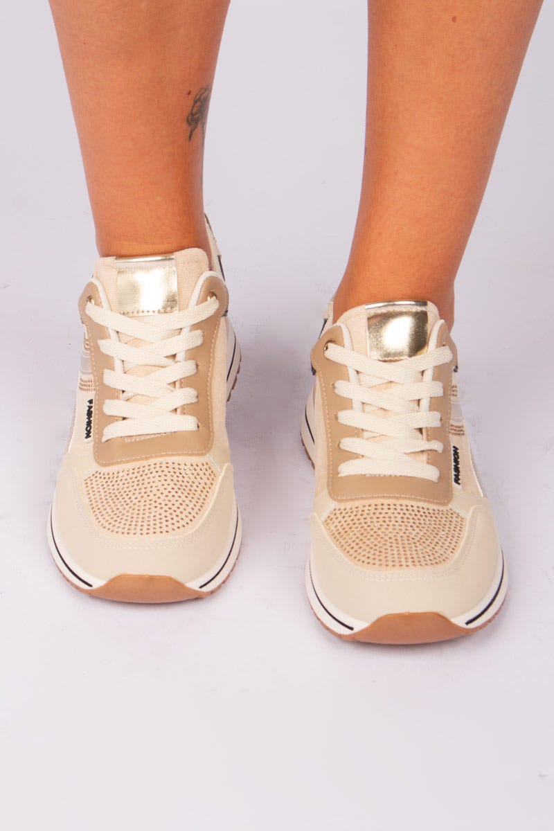 Sneakers mit Similisteinen Beige