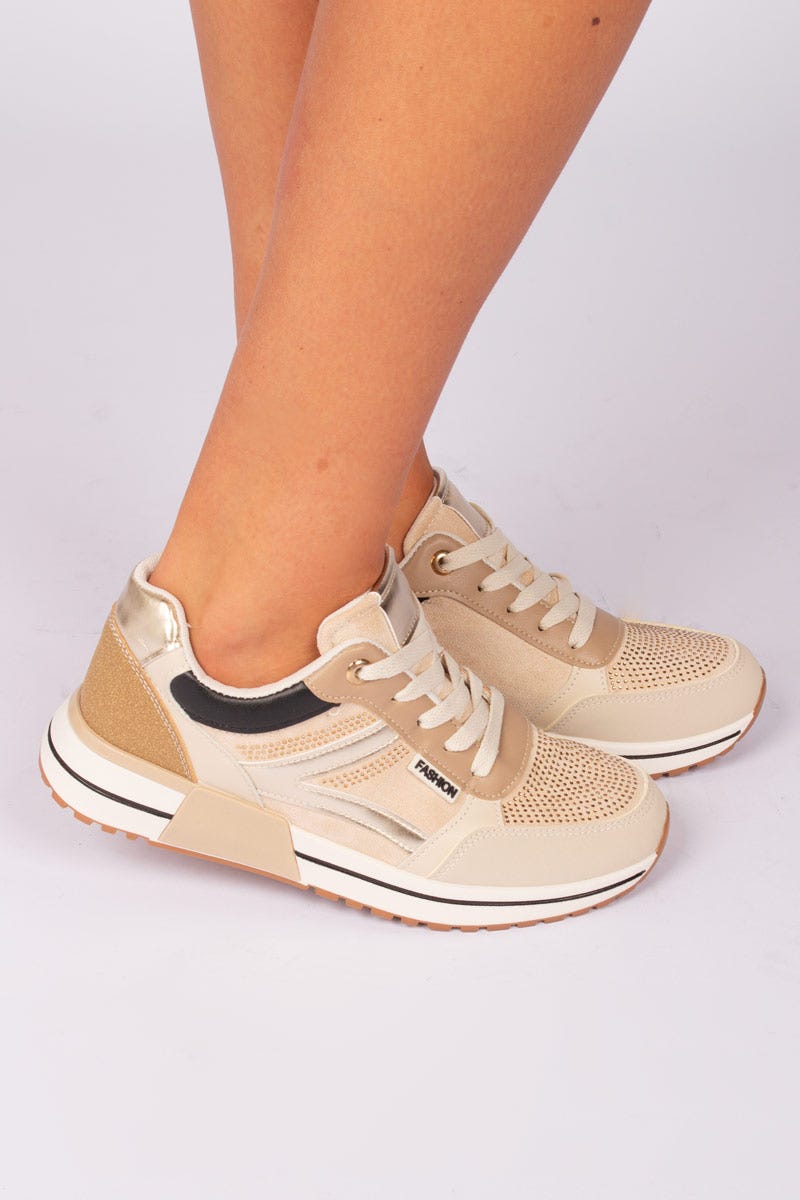 Sneakers mit Similisteinen Beige