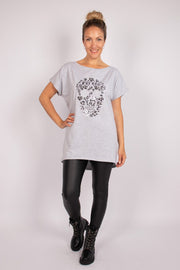 T-shirt m. Paillet Kranie Grå