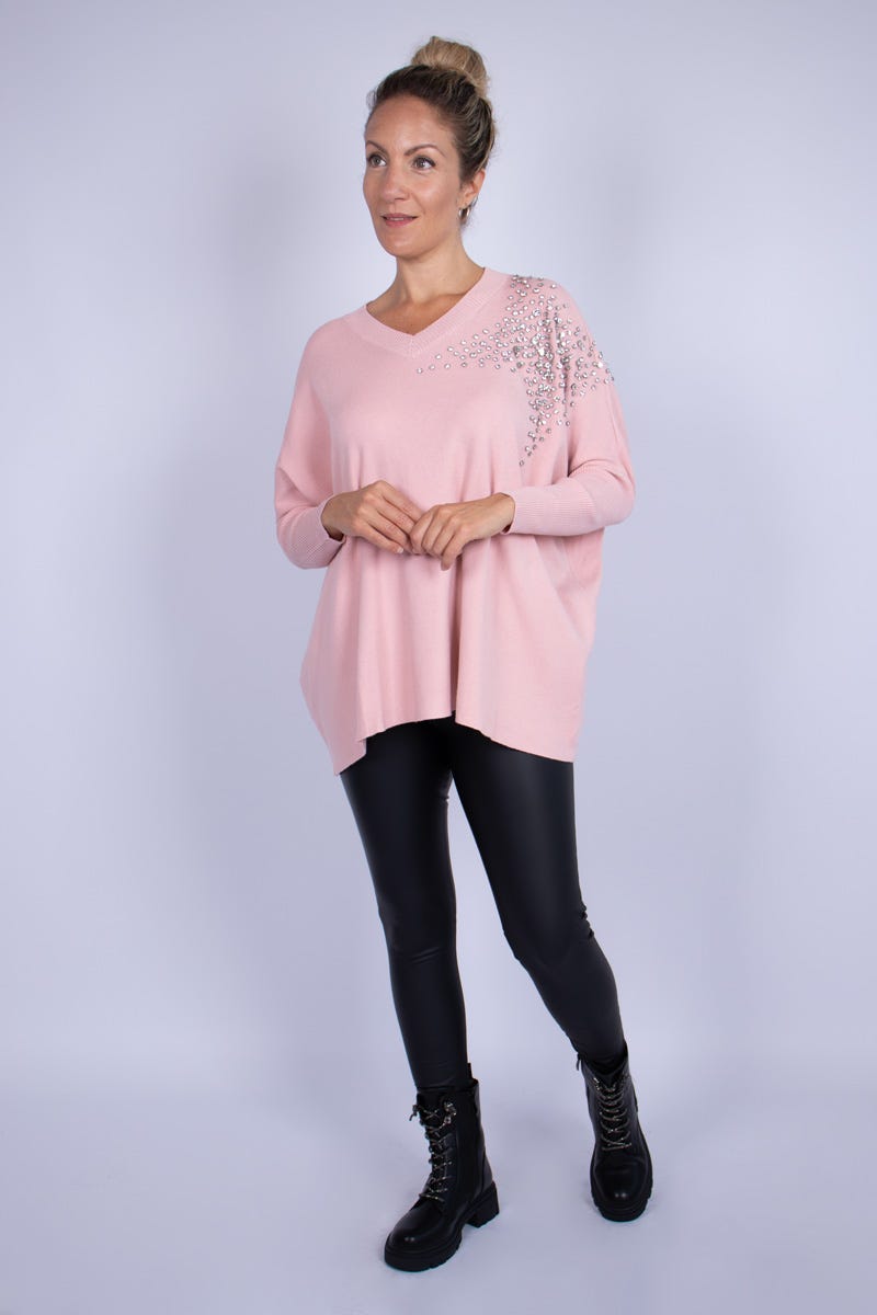 Batwing strik m. sten Rosa