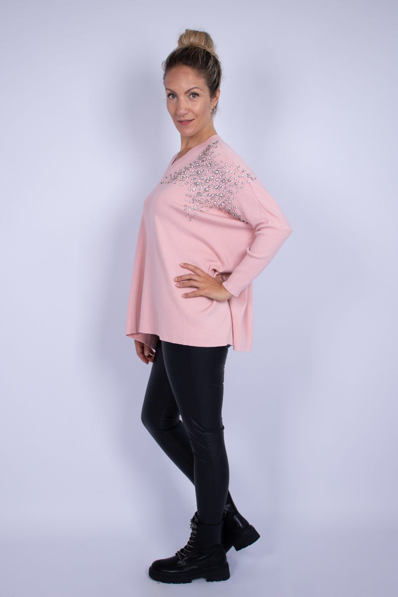 Batwing strik m. sten Rosa